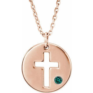 14K Rose Natural Alexandrite Pierced Cross Disc 16-18" Necklace