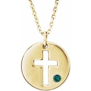 14K Yellow Natural Alexandrite Pierced Cross Disc 16-18" Necklace