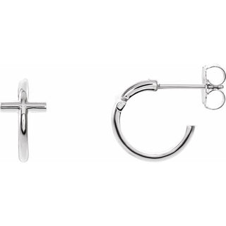 14K White 11.8 mm Cross Hoop Earrings