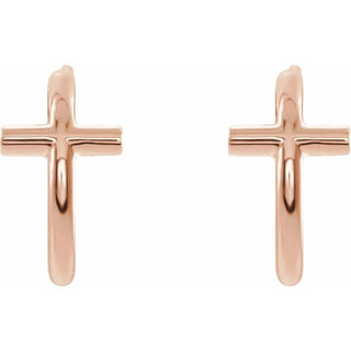 14K Rose 11.8 mm Cross Hoop Earrings