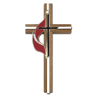 6 inch Methodist Cross, Walnut with Antique Gold inlay