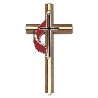 6 inch Methodist Cross, Walnut with Antique Silver inlay