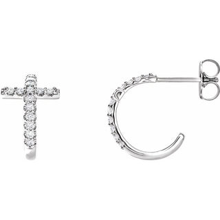 14K White 1/4 CTW Natural Diamond Cross 12.15 mm Hoop Earrings