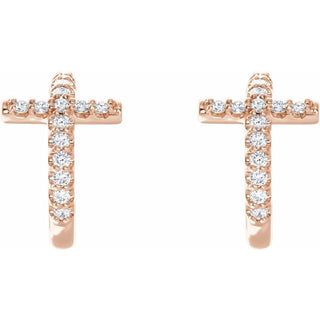 14K Rose 1/4 CTW Natural Diamond Cross 12.15 mm Hoop Earrings