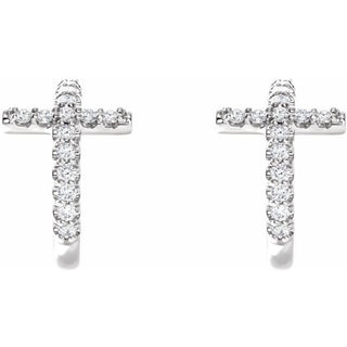 Sterling Silver 1/4 CTW Natural Diamond Cross 12.15 mm Hoop Earrings