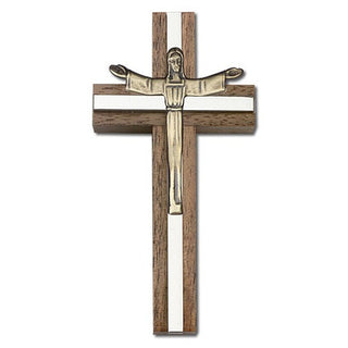 4 inch Risen Christ Cross, Walnut with Antique Gold inlay