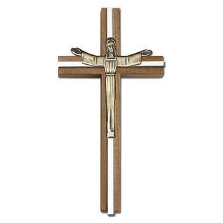 6 inch Risen Christ Cross, Walnut with Antique Gold inlay
