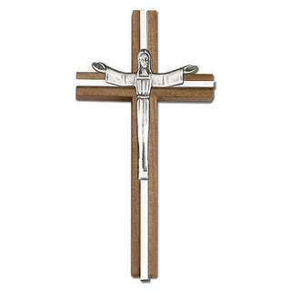 6 inch Risen Christ Cross, Walnut with Antique Silver inlay