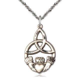 Sterling Silver Irish Knot Claddagh Medal Catholic Jewelry