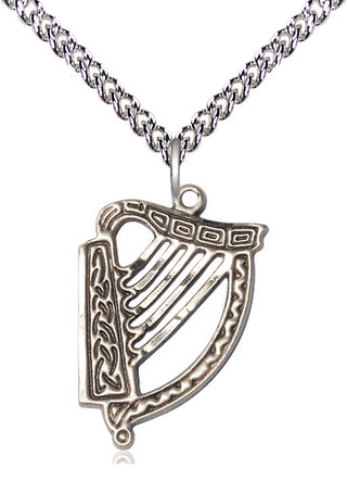 Sterling Silver Irish Harp Medal Religious Jewelry