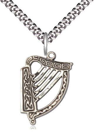 Sterling Silver Irish Harp Medal Religious Jewelry