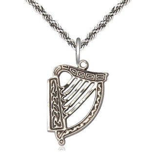 Sterling Silver Irish Harp Medal Religious Jewelry
