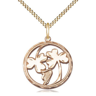 14kt Gold Filled Irish Shamrock Harp Medal Catholic Jewelry