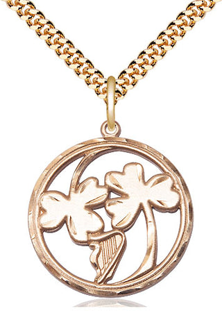 14kt Gold Filled Irish Shamrock Harp Medal Catholic Jewelry
