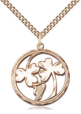 14kt Gold Filled Irish Shamrock Harp Medal Catholic Jewelry