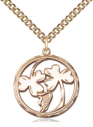 14kt Gold Filled Irish Shamrock Harp Medal Catholic Jewelry