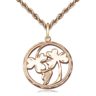 14kt Gold Irish Shamrock Harp Medal