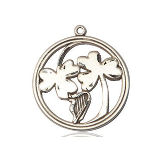 Sterling Silver Irish Shamrock Harp Medal