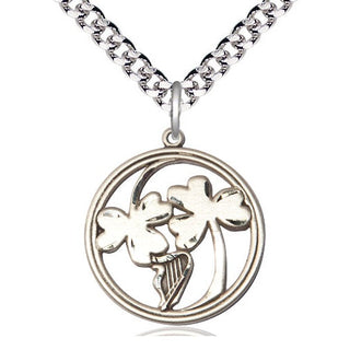 Sterling Silver Irish Shamrock Harp Medal Catholic Jewelry