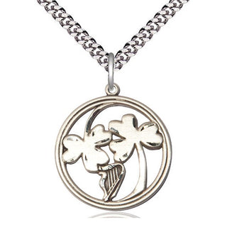 Sterling Silver Irish Shamrock Harp Medal Catholic Jewelry