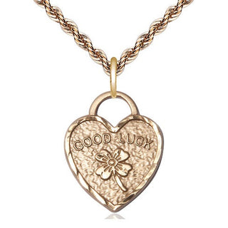 14kt Gold Filled Good Luck Shamrock Heart Medal Religious Jewelry