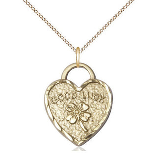14kt Gold Good Luck Shamrock Heart Medal