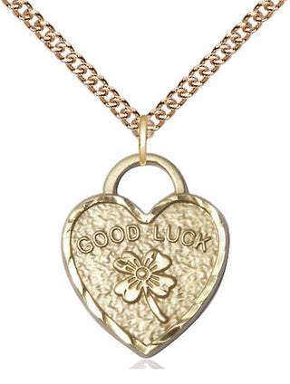14kt Gold Good Luck Shamrock Heart Medal