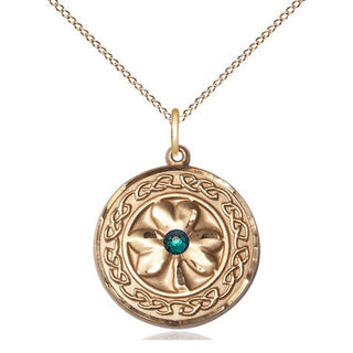 14kt Gold Filled Shamrock w/Celtic Border & Emerald Stone Pendant with 3mm Emerald Swarovski Necklace