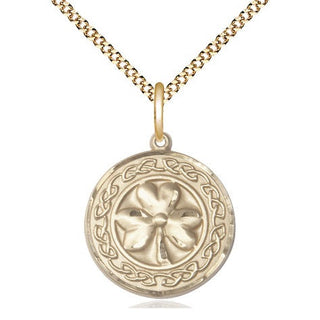 14kt Gold Filled Shamrock w/Celtic Border Medal Religious Jewelry