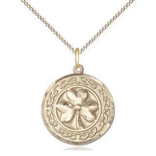 14kt Gold Filled Shamrock w/Celtic Border Medal Religious Jewelry