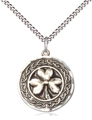 Sterling Silver Shamrock w/Celtic Border Medal Religious Jewelry