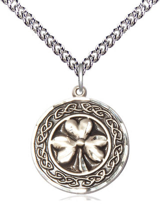 Sterling Silver Shamrock w/Celtic Border Medal Religious Jewelry