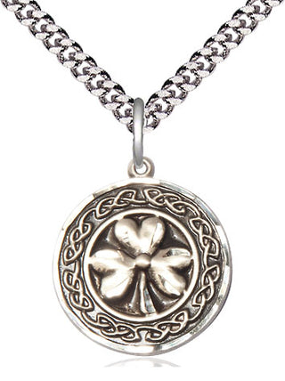 Sterling Silver Shamrock w/Celtic Border Medal Religious Jewelry