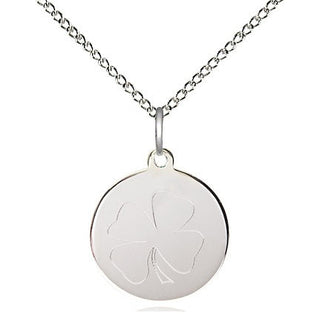 Sterling Silver Shamrock Medal with Emerald bead Religious Jewelry