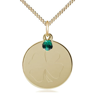14kt Gold Filled Shamrock Medal with Emerald bead Religious Jewelry