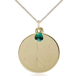 14kt Gold Filled Shamrock Medal with Emerald bead Religious Jewelry