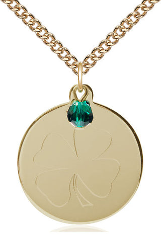 14kt Gold Shamrock Medal with a Emerald bead