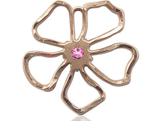 14kt Gold Filled Five Petal Flower Pendant with a 3mm Rose Swarovski stone on an 18-inch Gold Filled Light Curb Chain