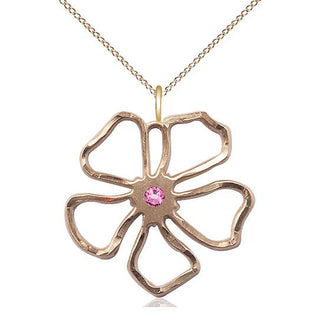 14kt Gold Filled Five Petal Flower Pendant with 3mm Rose Swarovski Necklace