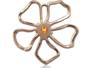 14kt Gold Filled Five Petal Flower Pendant with a 3mm Topaz Swarovski stone on an 18-inch Gold Filled Light Curb Chain