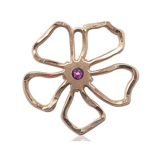14kt Gold Filled Five Petal Flower Pendant with a 3mm Amethyst Swarovski stone on an 18-inch Gold Filled Light Curb Chain