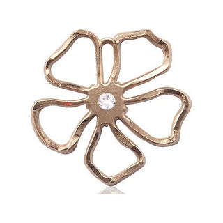 14kt Gold Filled Five Petal Flower Pendant with a 3mm Crystal Swarovski stone on an 18-inch Gold Filled Light Curb Chain