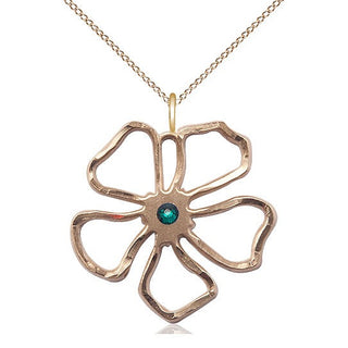 14kt Gold Filled Five Petal Flower Pendant with 3mm Emerald Swarovski Necklace