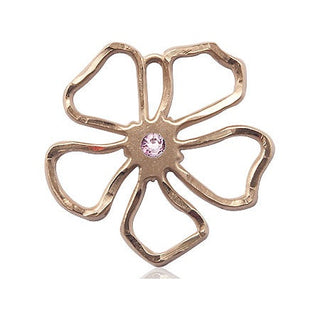 14kt Gold Filled Five Petal Flower Pendant with a 3mm Light Amethyst Swarovski stone on an 18-inch Gold Filled Light Curb Chain