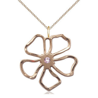 14kt Gold Filled Five Petal Flower Pendant with 3mm Light Amethyst Swarovski Necklace