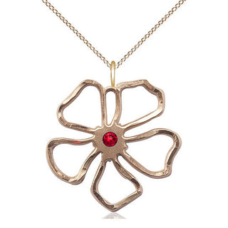 14kt Gold Filled Five Petal Flower Pendant with 3mm Ruby Swarovski Necklace
