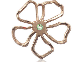 14kt Gold Filled Five Petal Flower Pendant with a 3mm Peridot Swarovski stone on an 18-inch Gold Filled Light Curb Chain