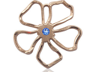 14kt Gold Filled Five Petal Flower Pendant with a 3mm Sapphire Swarovski stone on an 18-inch Gold Filled Light Curb Chain