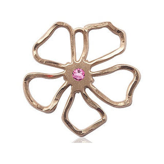 14kt Gold Five Petal Flower Medal with a 3mm Rose Swarovski stone