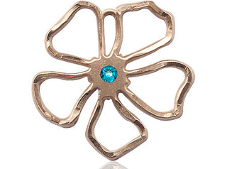 14kt Gold Five Petal Flower Medal with a 3mm Zircon Swarovski stone